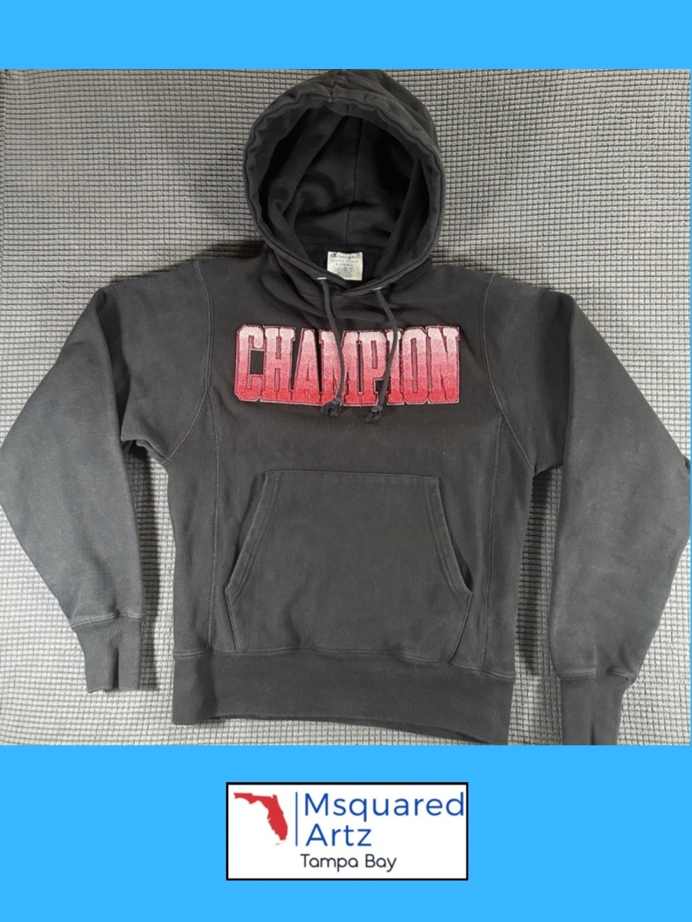 Champion Women’s XS Black Hoodie Red Gradient Logo Pullover Fleece Sweatshirt